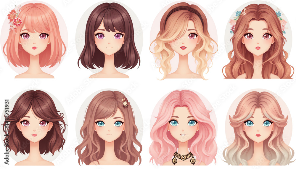 Beautiful collection of diverse female hairstyles. Beautiful collection of diverse female hairstyles.