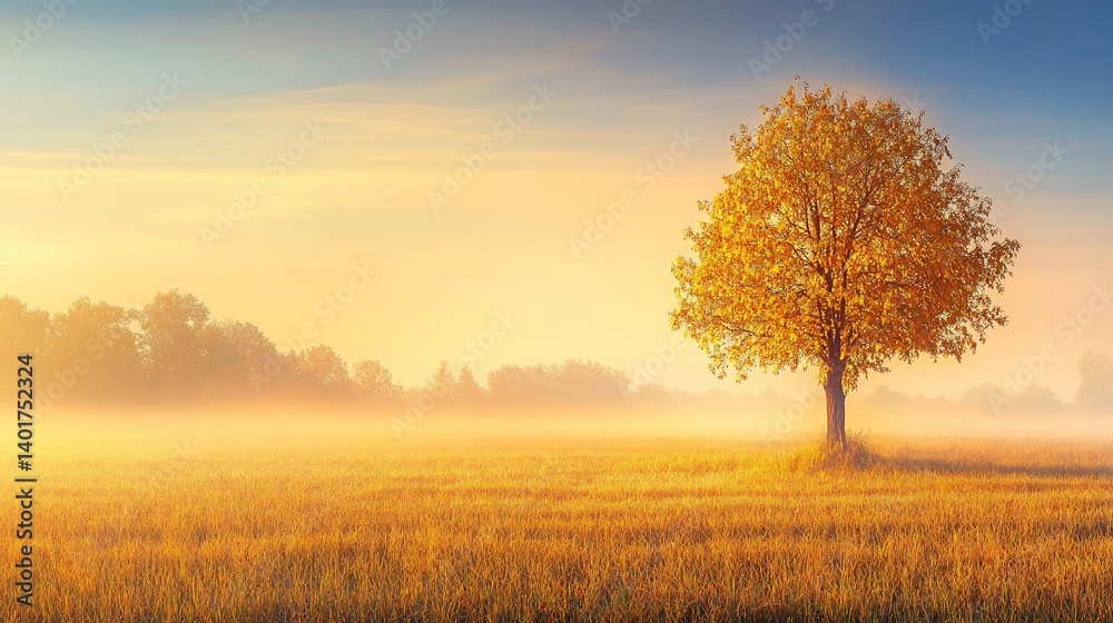 Fototapeta premium Golden Sunrise over a Misty Field