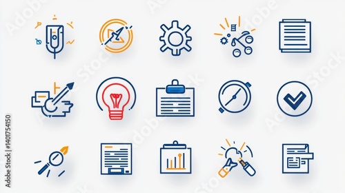 Obraz na płótnie A collection of 15 outline icons showcasing various business and technology concepts including strategy analysis productivity and more w salonie