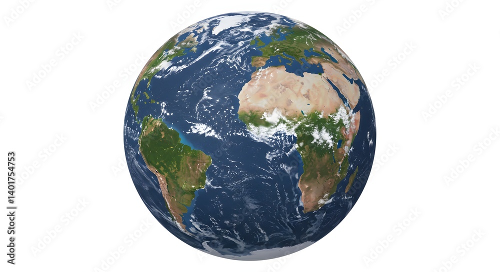 Fototapeta premium Earth globe showing continents on white background
