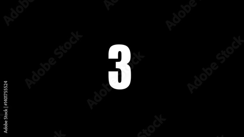 Random dial design illustration .Circle countdown timer one minute animation from 3 to 0 second animation . Modern flat design with animation . white color animation and black background .