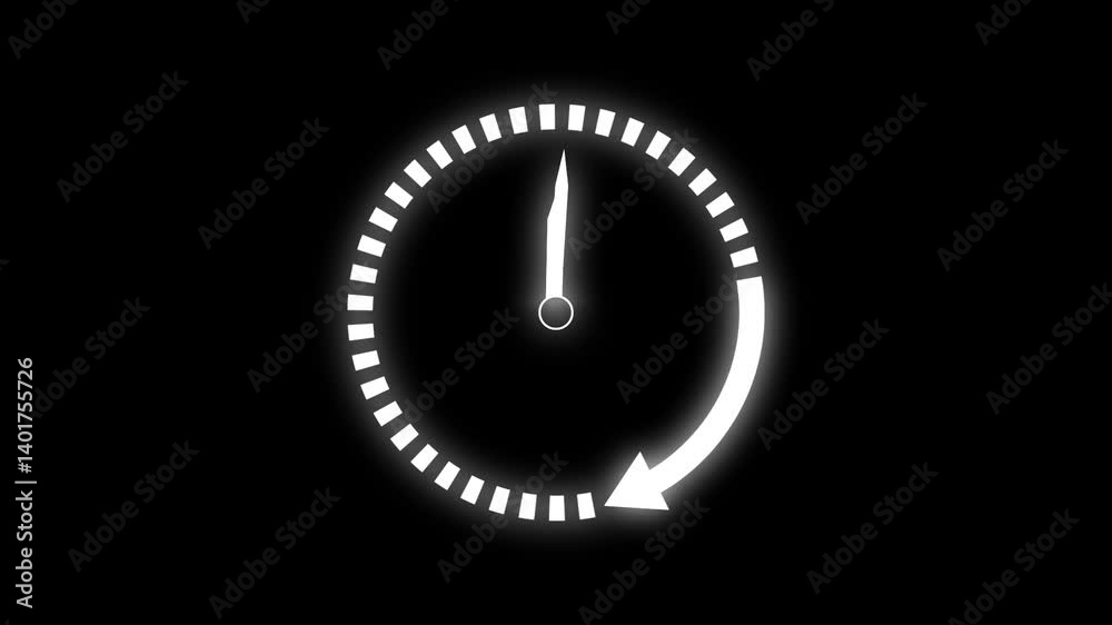 Clock icon countdown 24 hour day fast speed . Clock with Arrows Flat Icon.white color clock and black background .