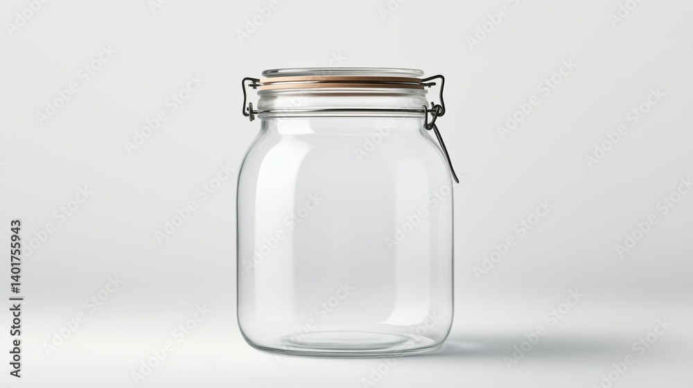 Empty Glass Jar with Clamp Lid on White Background Minimal Style Empty Glass Jar with Clamp Lid on White Background Minimal Style