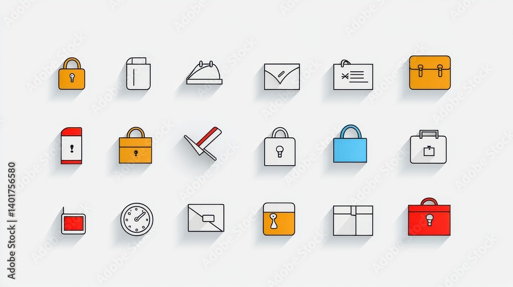 A collection of 15 minimalist outline style icons designed to represent various hotel services and amenities including luggage security communication and navigation