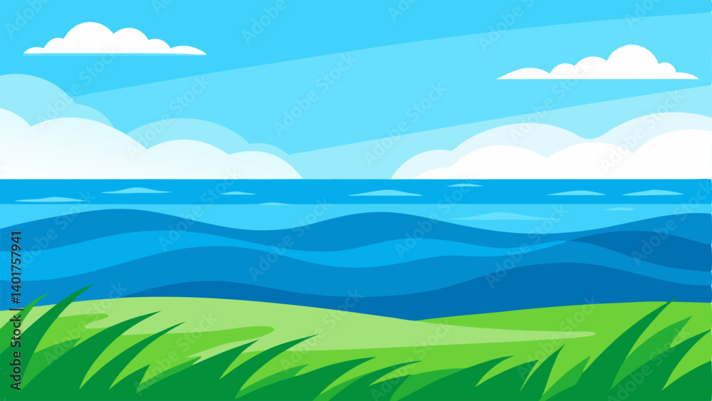 Meadow Ocean A serene scene depicting a vast expanse of ocean where the waves are lush green grass. The tips of the grass catch the sunlight creating a shimmering effect as they Meadow Ocean A serene scene depicting a vast expanse of ocean where the waves are lush green grass. The tips of the grass catch the sunlight creating a shimmering effect as they