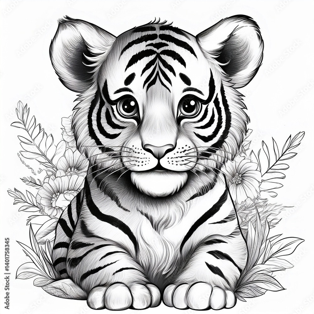 Obraz premium Ausmalbild Tigerbaby - Tiger