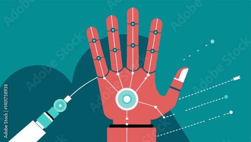 Precision Surgery CloseUp A closeup view of a robotic hand making a precise incision with digital guidelines overlaid on the screen highlighting the surgical area.