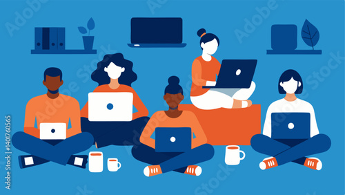 People Shopping Online Silhouettes of diverse individuals sitting comfortably at home with laptops and tablets browsing through online stores on Cyber Monday.