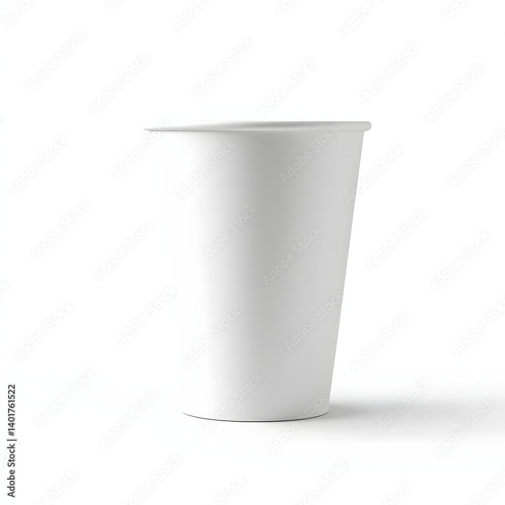 Clean White Paper Cup on White Background, Minimalist Product Mockup Clean White Paper Cup on White Background, Minimalist Product Mockup