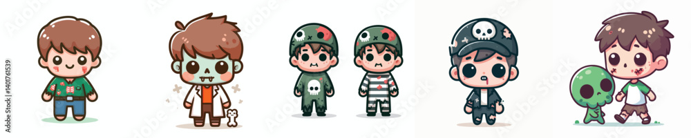 collection of cute vectors of boys wearing zombie costumes collection of cute vectors of boys wearing zombie costumes