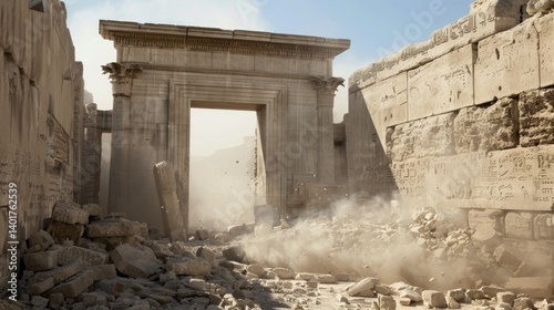 Tisha B'Av devastation: sacred ruins, historical mourning, temple loss, solemn remembrance, ancient tragedy, religious sorrow, cultural grief, spiritual reflection, commemorative observance.
