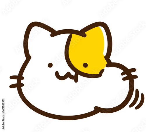 もぐもぐ何かを食べている様子のかわいいねこの顔イラスト