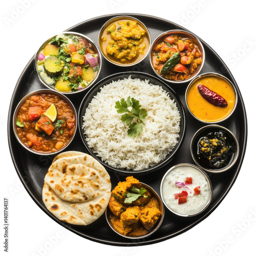 Traditional Indian Thali on transparent background