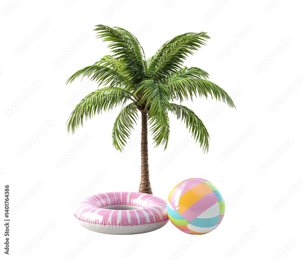 Obraz premium Tropical Paradise with Palm Tree and Inflatable Pool Accessories