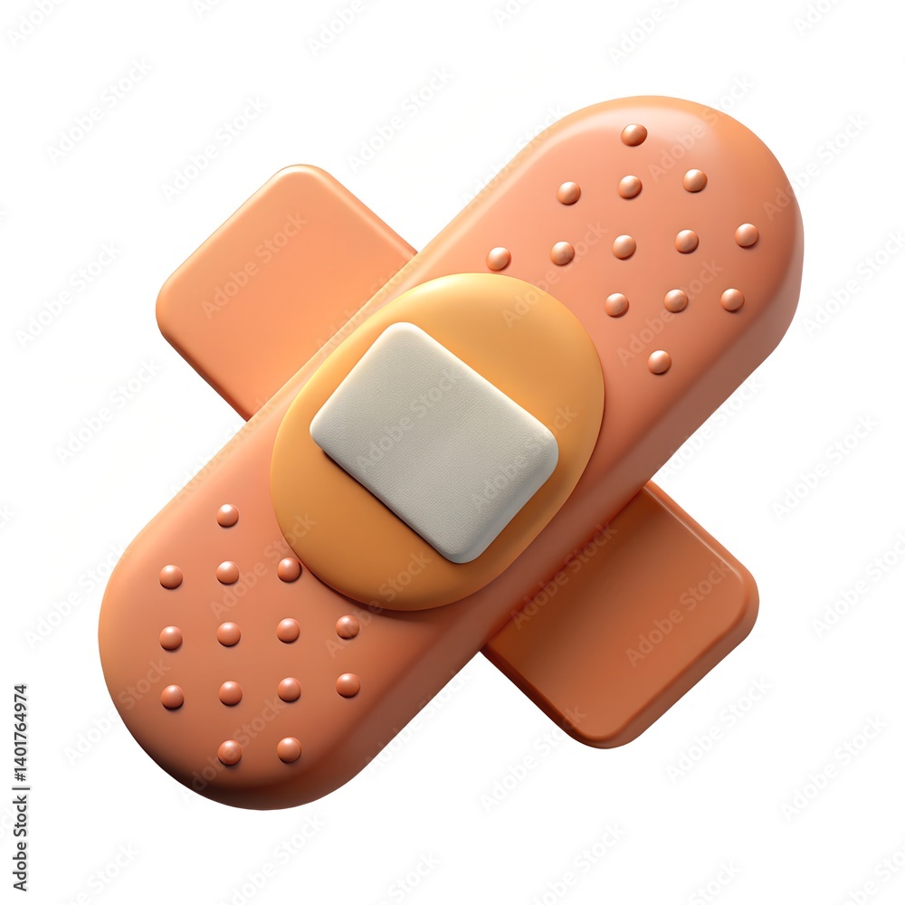 Realistic 3D Medical Plaster – Adhesive Bandage Icon in Cartoon Plastic Style on White Background Realistic 3D Medical Plaster – Adhesive Bandage Icon in Cartoon Plastic Style on White Background