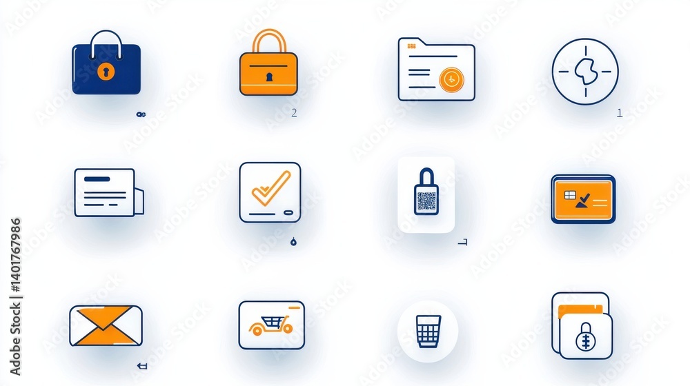 A diverse set of icons representing various aspects of e commerce and online payment transactions including shopping carts security locks invoices and financial services A diverse set of icons representing various aspects of e commerce and online payment transactions including shopping carts security locks invoices and financial services