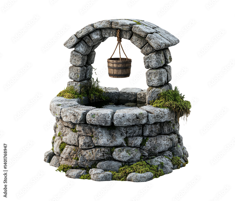 Ancient Stone Well Surrounded by Greenery and Natural Elements