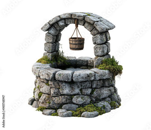 Obraz na płótnie Ancient Stone Well Surrounded by Greenery and Natural Elements w salonie