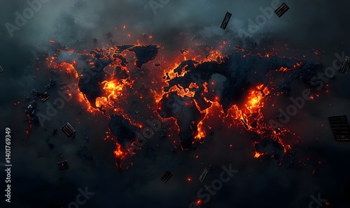 Obraz na płótnie Illustration of tariff conflict and global economic tension with fractured map of major powers, ideal for trade war themes, crisis visuals, and stock market risks
w salonie