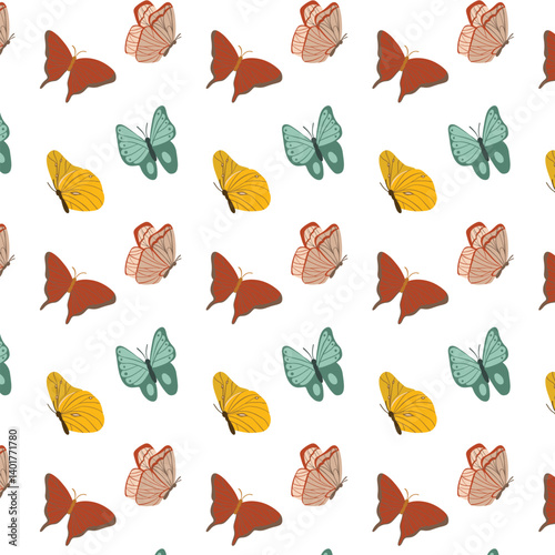 Colorful Butterfly Pattern on White Background