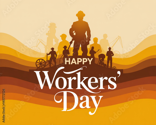A minimalist Workers' Day greeting card design with a yellow and brown gradient background
