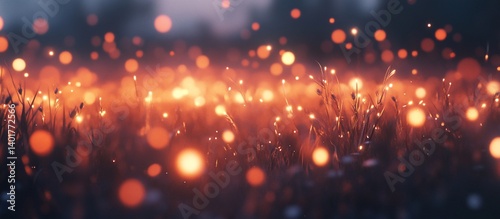 Glowing meadow bokeh, night forest backdrop, fantasy design