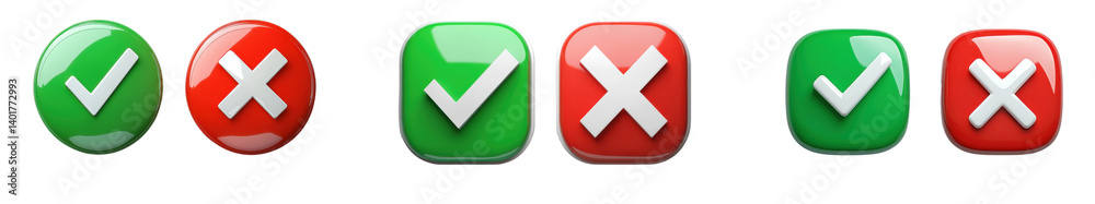 Fototapeta premium checkmark and cross icons, isolated on white background