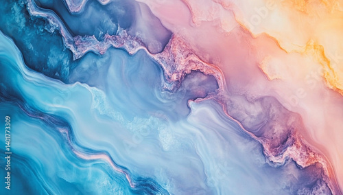 Abstract background 3D, shiny plastic waves with purple blue textures and lights interesting lustrous liquid wavy texture, 3D render illustration