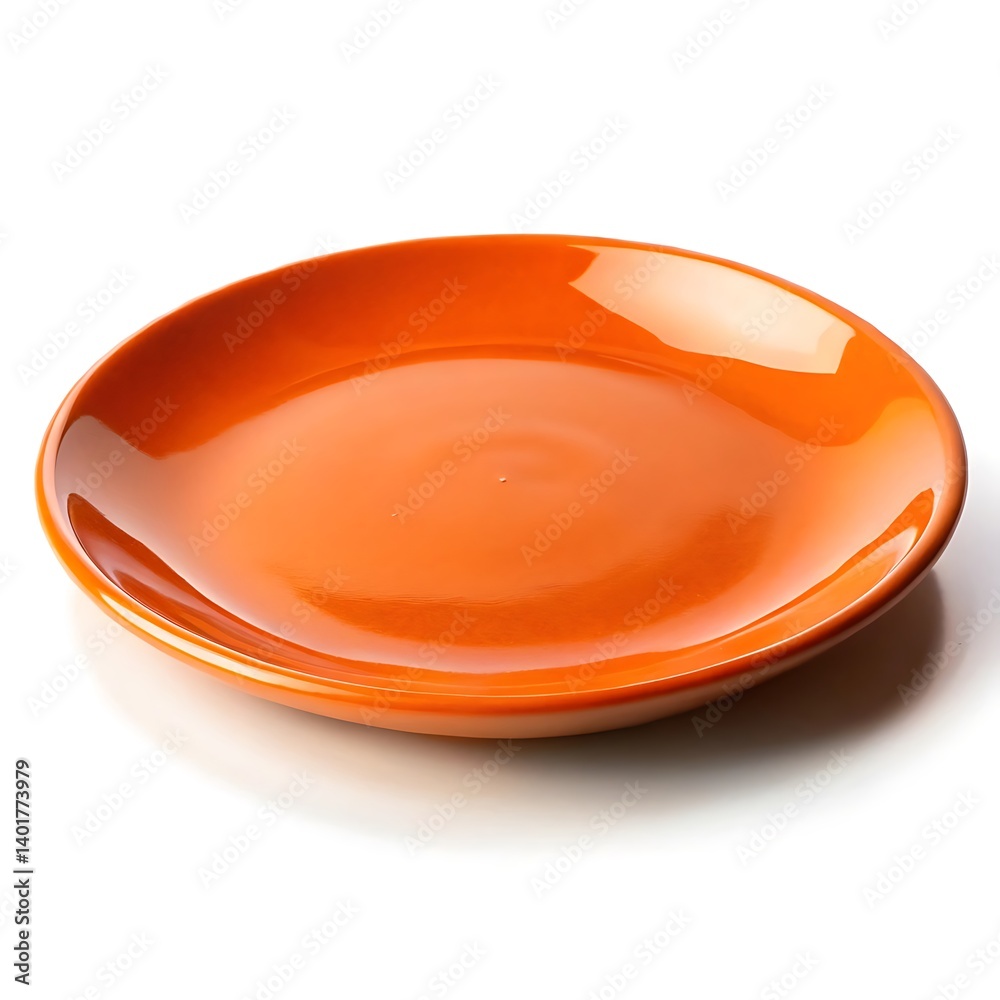 Orange round ceramic plate shown from a side view, featuring a vibrant and glossy surface. Ideal for adding a pop of color to modern table settings Orange round ceramic plate shown from a side view, featuring a vibrant and glossy surface. Ideal for adding a pop of color to modern table settings