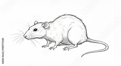 Detailed line drawing of a rat