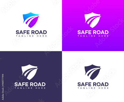 Safe Road Logo Designs Shield, Highway, Travel, Protection