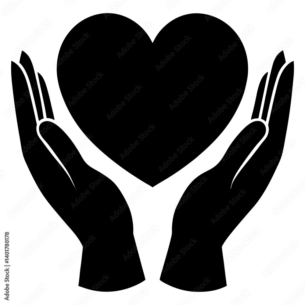 Fototapeta premium Hands holding heart silhouette vector isolated on white background