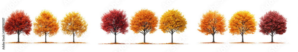 autumn trees isolated on white background. fall foliage. autumn trees isolated on white background. fall foliage.