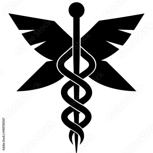 Star of life and caduceus silhouette vector isolated on white background
