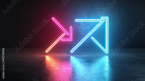 Obraz na płótnie Vibrant neon colored arrow rising with a sense of dynamic energy movement and luminous glow creating a futuristic and visually striking abstract composition w salonie