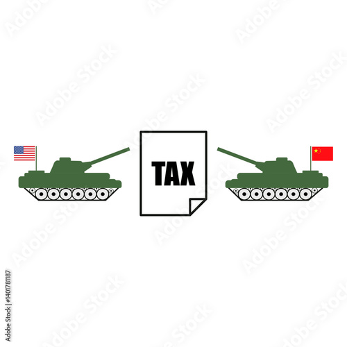 Army tank american flag,army tank china flag and tax document