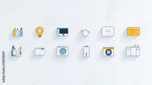Obraz na płótnie A collection of 15 minimalist outline style icons representing various household appliances furniture and home technology items w salonie