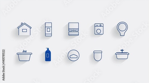 Obraz na płótnie A set of 15 minimalist outline icons representing various property related elements such as household appliances plumbing fixtures and architectural features w salonie