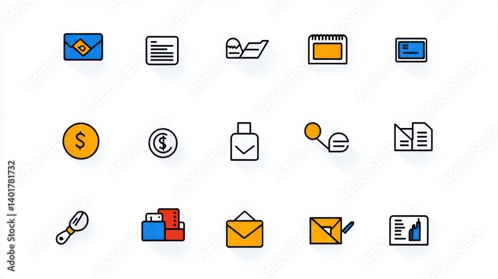 A collection of simple minimalist icons representing various aspects of loan credit and financial transactions such as banking payments reports and investment analysis A collection of simple minimalist icons representing various aspects of loan credit and financial transactions such as banking payments reports and investment analysis