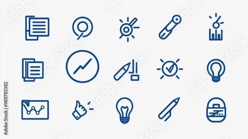 Obraz na płótnie This set of professional outline icons represents various elements related to business strategy including planning analysis innovation data visualization and project management w salonie