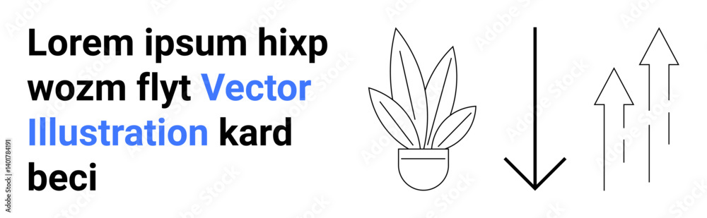 Fototapeta premium Potted plant and minimal arrows forming abstract ideas of growth, direction, balance, and progress. Ideal for sustainability, minimalism, nature, education, business guidance flat landing page