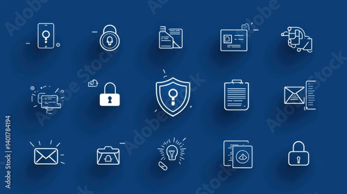 Obraz na płótnie A collection of minimalist line art icons representing various security and technology concepts such as locks encryption passwords and digital protection w salonie