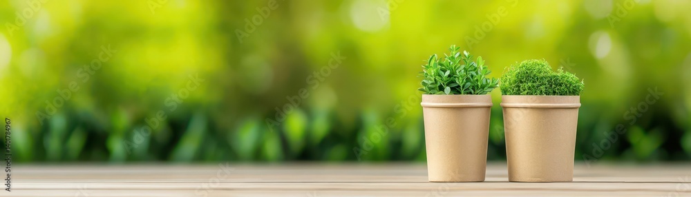 Charming Indoor Scene Featuring Two Small Decorative Pots with Lush Green Plants Brightening a Cozy Living Space with Natural Elements and Serenity Charming Indoor Scene Featuring Two Small Decorative Pots with Lush Green Plants Brightening a Cozy Living Space with Natural Elements and Serenity