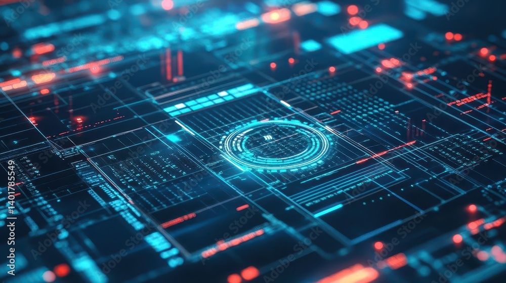 Futuristic Circuitry Design Featuring a Brightly Glowing Circle at the Center Symbolizing Advanced Technology and Innovation in a Digital World Futuristic Circuitry Design Featuring a Brightly Glowing Circle at the Center Symbolizing Advanced Technology and Innovation in a Digital World
