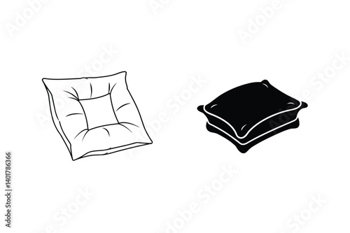 Vector Illustration Of Cushions Home Decor In Two Different Styles