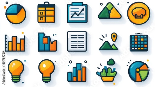 This image showcases a collection of 15 outline icons that visually represent various elements of an action plan such as strategy analysis decision making and growth