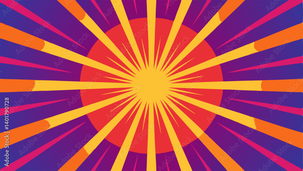 Obraz premium Radial Burst Element A radial burst effect behind the main text filled with gradients of bright colors giving a sense of excitement and urgency.