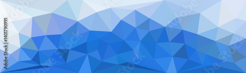 Blue low-poly abstract background with triangular geometric shapes forming a mountain-like landscape in cool tones of blue and white.

