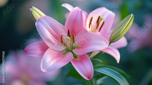 Closeup of a beautiful pink lily flower in bloom