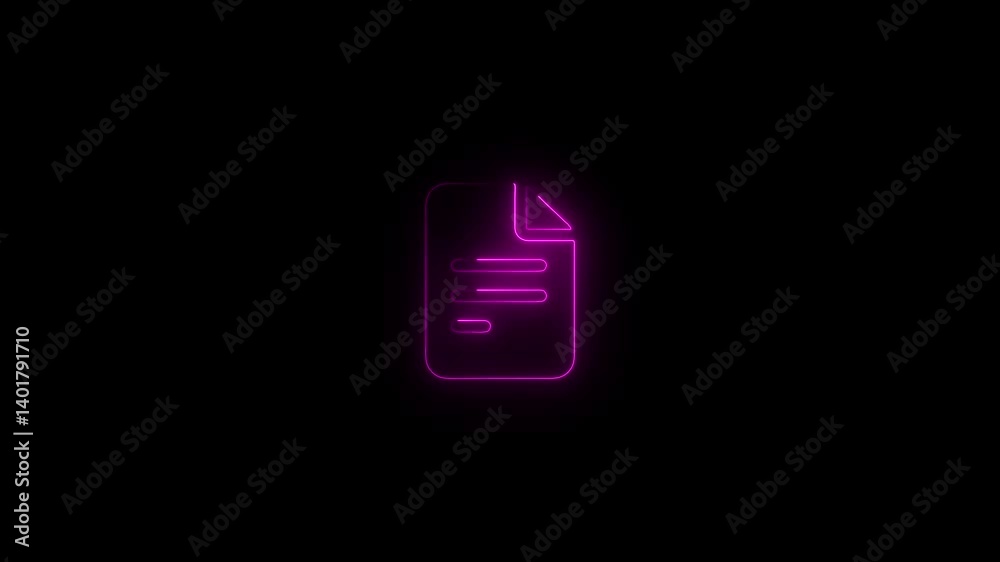 Glowing neon document File icon animation, neon PDF file icon.neon document checklist icon on a dark background. Glowing neon document File icon animation, neon PDF file icon.neon document checklist icon on a dark background.